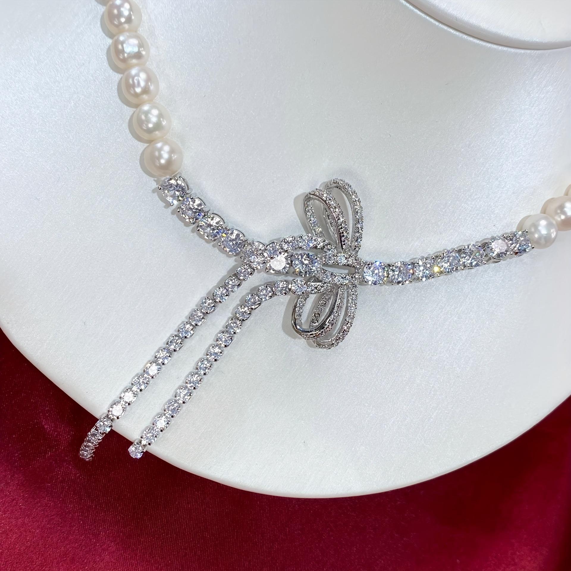 elegant   necklace with cubic zirconia bow   weddings mothers day special occasions details 4