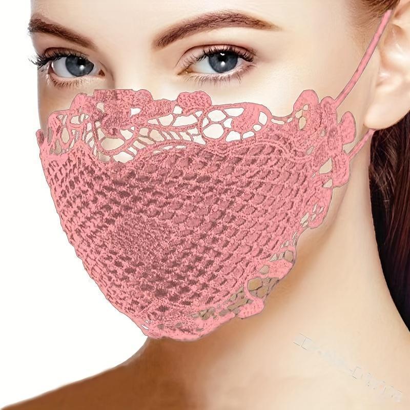 [Popular Choice] 4pcs Lace Face Masks for Women, Breathable Elastic Nightclub Style, Hand Washable, Embroidered Fashion Masks for Outdoor Driving & Parties details 2