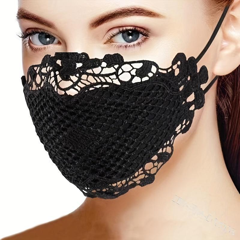 [Popular Choice] 4pcs Lace Face Masks for Women, Breathable Elastic Nightclub Style, Hand Washable, Embroidered Fashion Masks for Outdoor Driving & Parties details 4