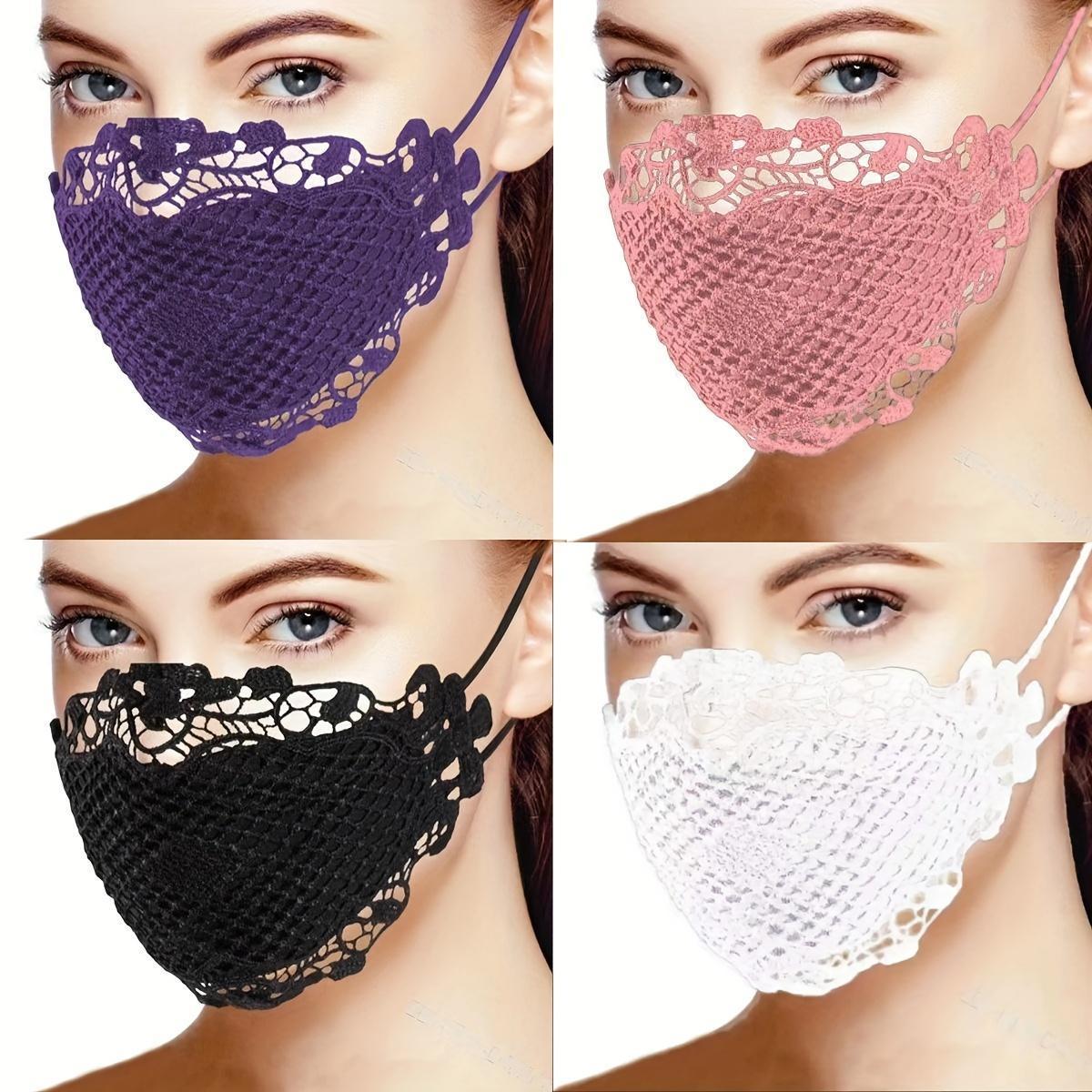 [Popular Choice] 4pcs Lace Face Masks for Women, Breathable Elastic Nightclub Style, Hand Washable, Embroidered Fashion Masks for Outdoor Driving & Parties details 0