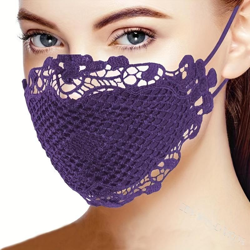 [Popular Choice] 4pcs Lace Face Masks for Women, Breathable Elastic Nightclub Style, Hand Washable, Embroidered Fashion Masks for Outdoor Driving & Parties details 3