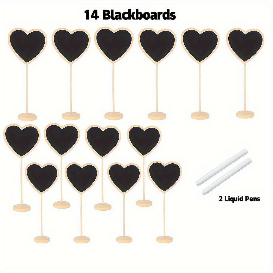 Image of 7/14pcs, Mini Heart Shape Wooden Blackboard With Stand, Message Board Sign For Wedding Party, Table Number, Food Sign And Special Event Decoration (with White Erasable Painting Pen)