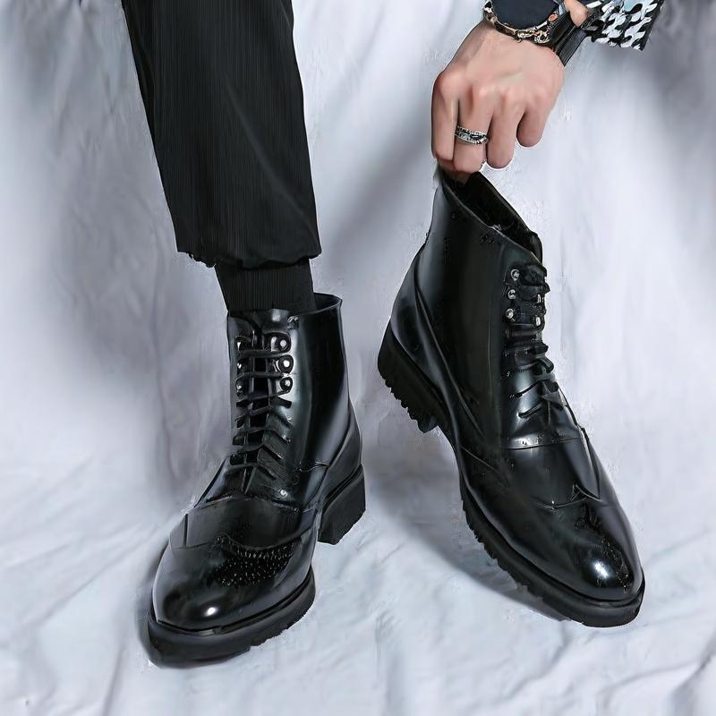 Mens Boots Sleek Black Calf Work Booties With Lace Up Closure Comfortable Leather Upper For Outdoor Casual Wear Men s Shoes Temu Temu