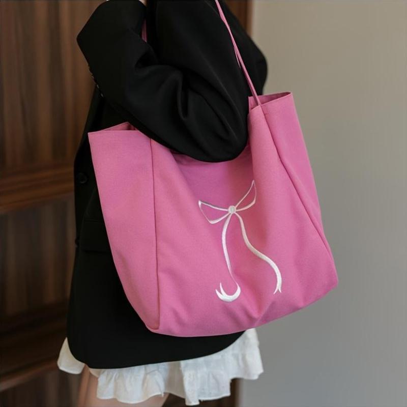 Women's Large Capacity Tote Bag with Pink Stylish Durable Shoulder Bag  for College, Work, Shopping Khaki, Gray, Purple, Black, Nopocket