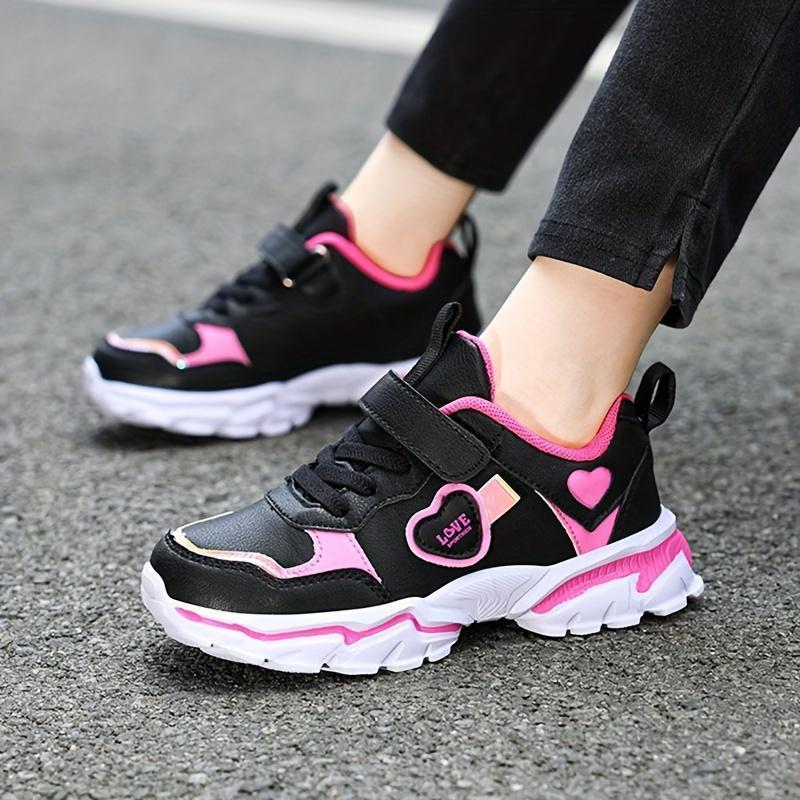 Trendy High Quality Chunky Sneakers for Girls Non-Slip Hook Loop  Fastener Low-Top Casual Pattern, PU Upper MD Sole