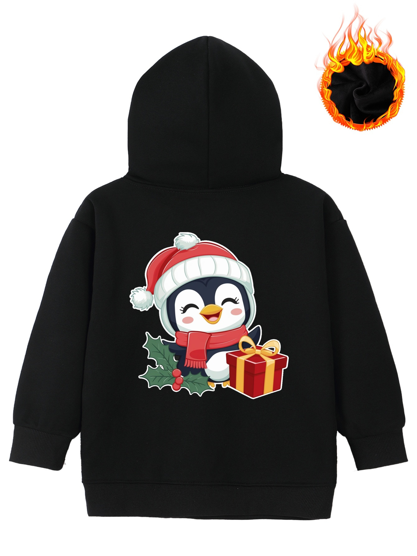 Cozy Boys Hoodie Festive Penguin Print Cotton Blend Long Temu