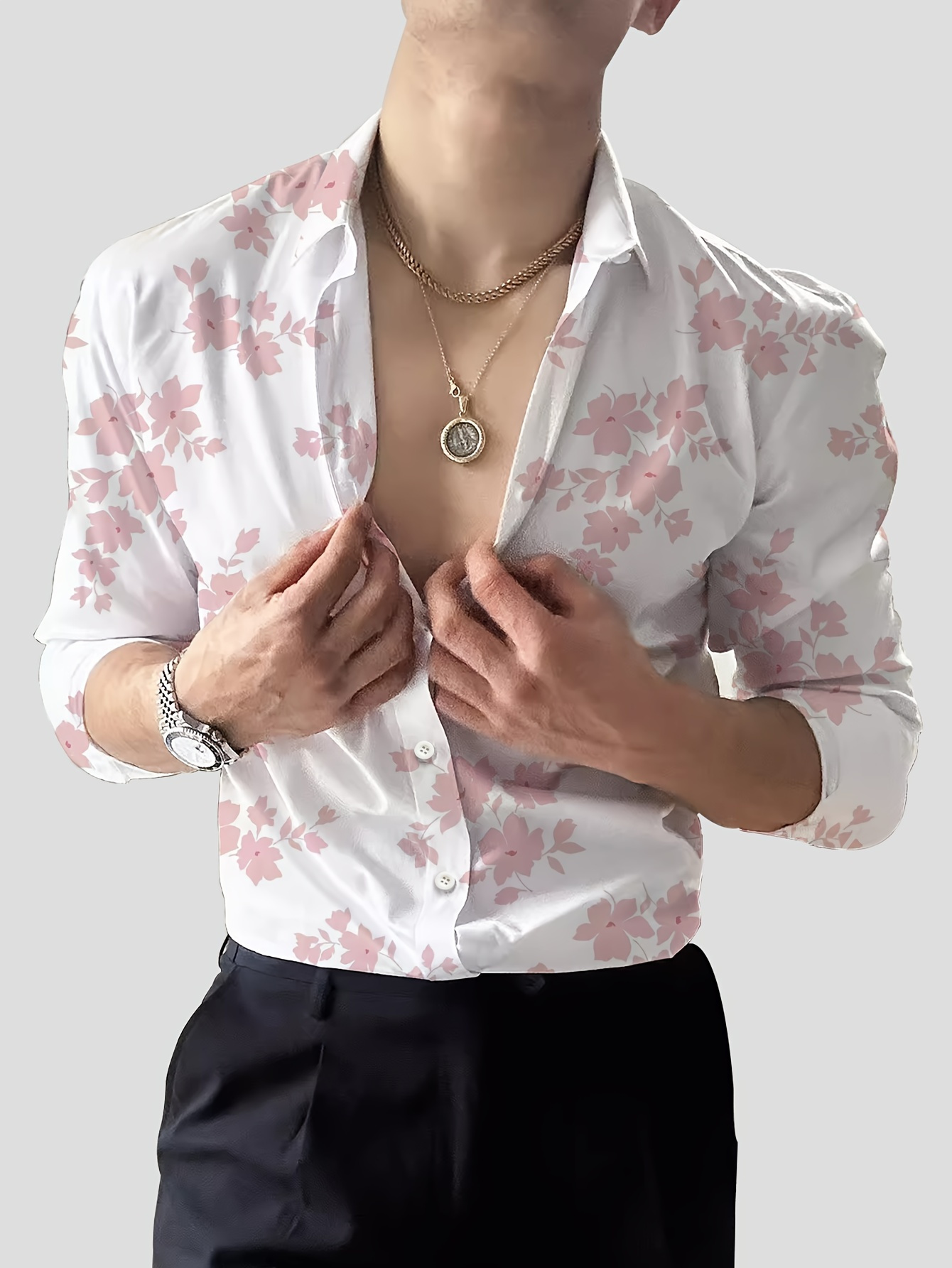 pink floral mens dress shirt Canclini Pink Floral Print Shirt