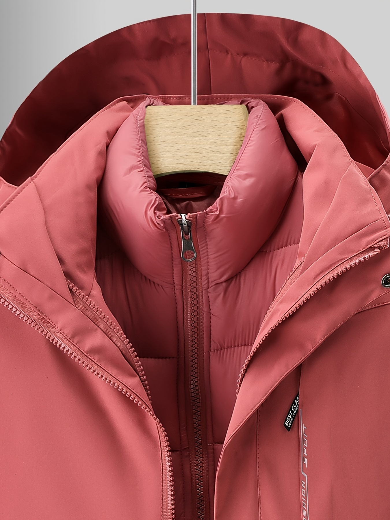 womens autumn and winter outdoor 3 in 1 windproof jacket with detachable inner layer hooded ski coat brick red 2
