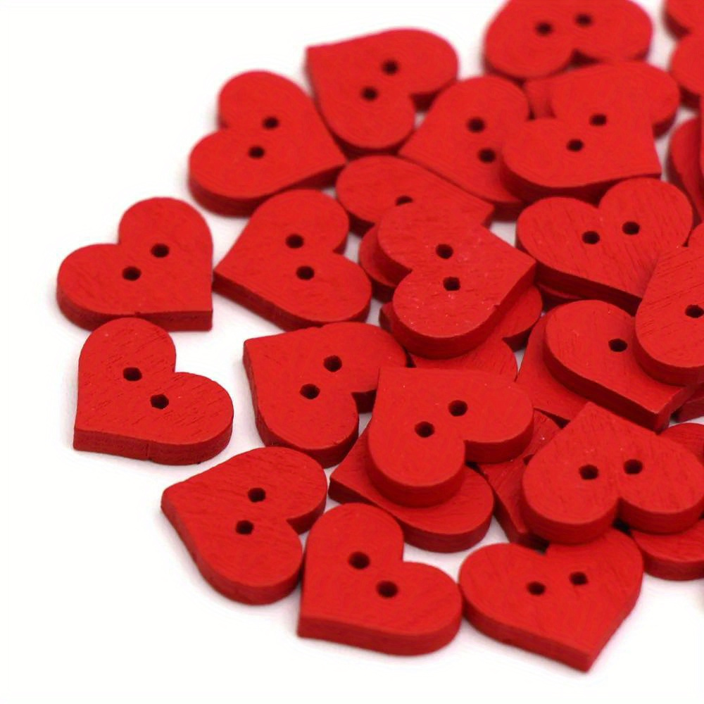 10/20/30pcs, Botões Decorativos de Madeira Vermelho Vibrante em Forma de Coração com 2 Furos para Roupas, Artesanato de Amor, Bolsas DIY, Costura e Trabalhos de Agulha - Qualidade Premium, Design Único e Perfeito para Projetos de Dia dos Namorados - 15x13mm
