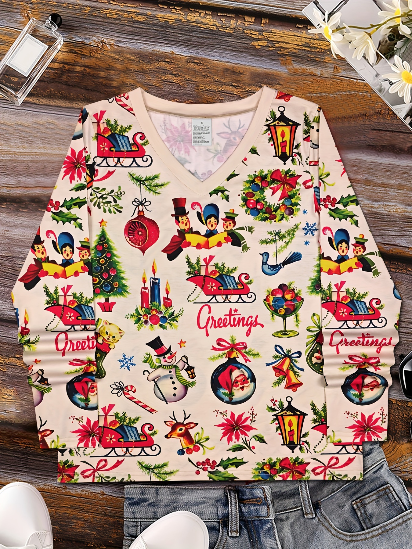 Print-Shirt Damen T-Shirt Weihnachten Retro Design Mit Schneemann Tannenbaum Mit Print S0md00wb