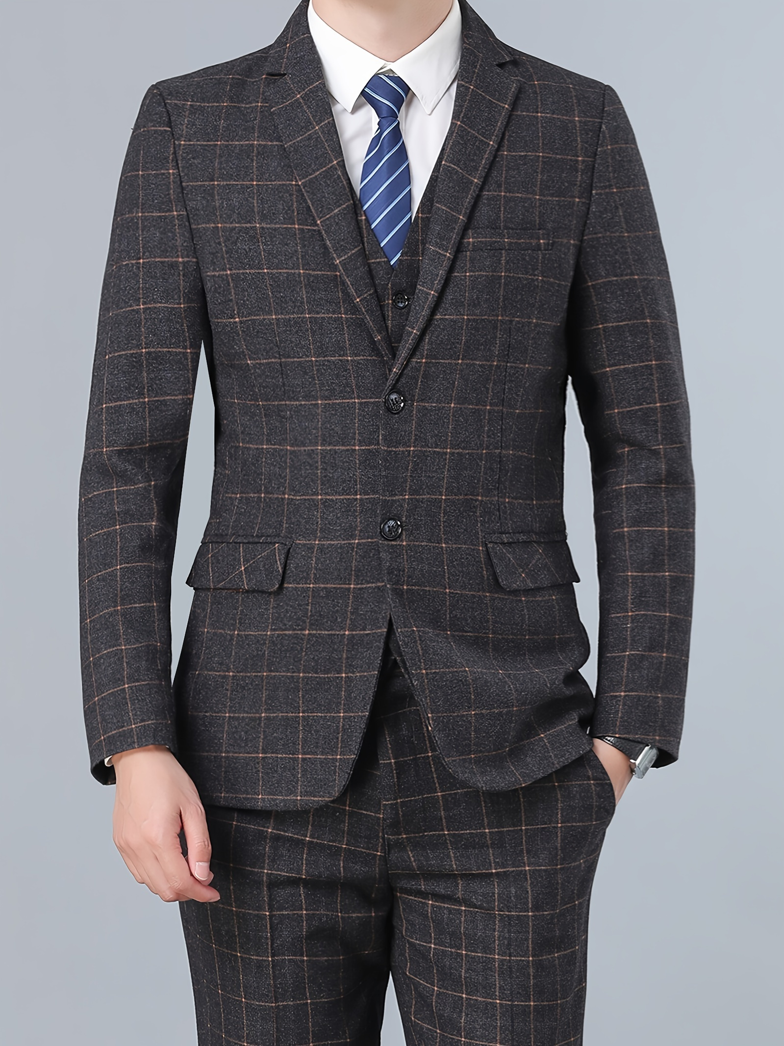 traje tweed estampado cuadros hombre corbata rayas Temu Chile