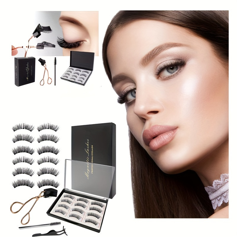 

6 Pairs Magnetic False Eyelashes Set, 12pcs Waterproof Lash Extensions, B 10-12mm, Reusable & Easy To Apply, -free, Home, Dates, Work, And Parties