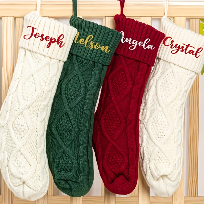 

1pc Vintage Customized Knit Christmas Stocking, Personalized Family Name Holiday Decor, Fabric No-print Edge, Hand Washable - Ideal For Christmas Gift And Home Decoration