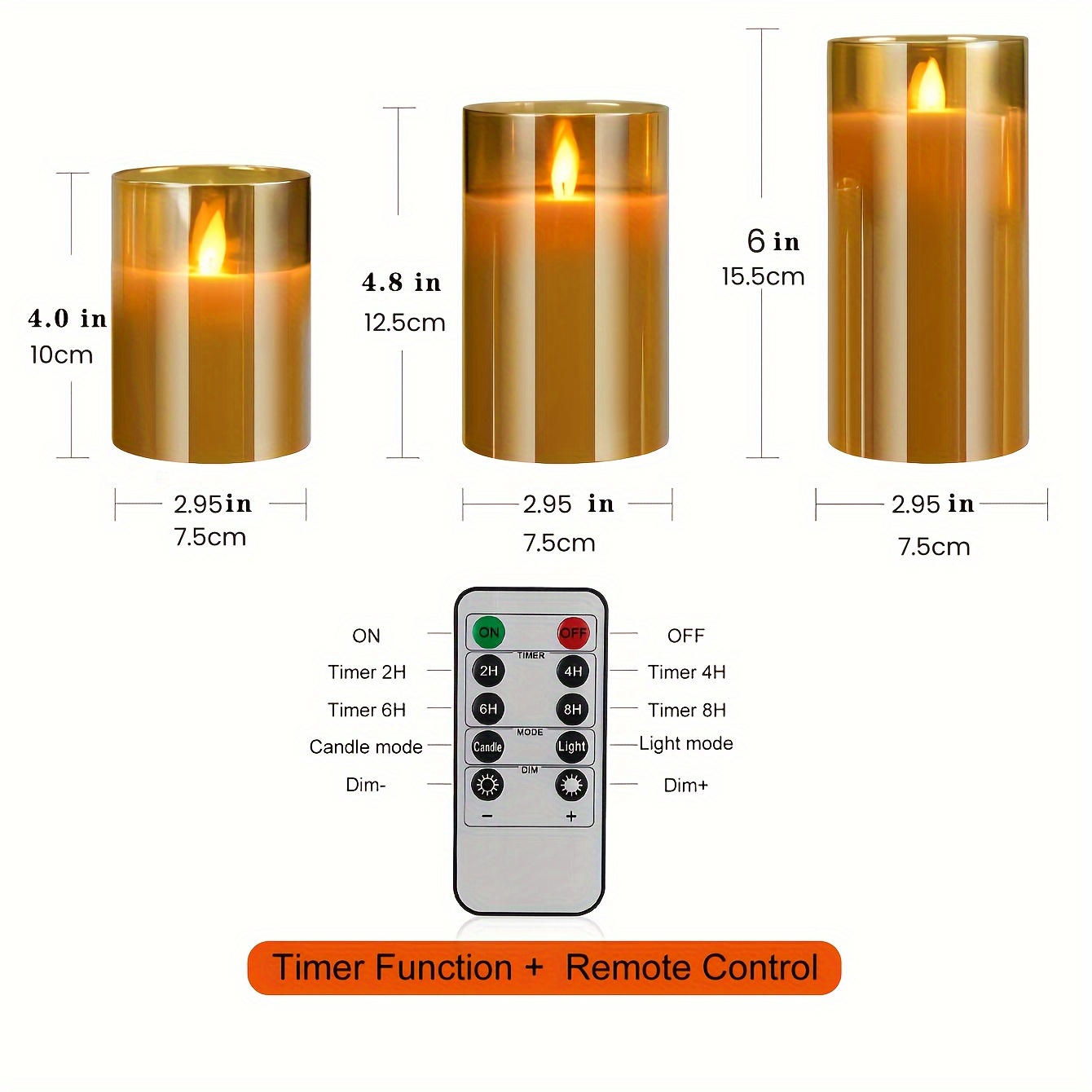 3-PACK Grijze Gouden Witte Elektronische Rookloze Kerstkaarsen met Afstandsbediening, Timer 2/4/6/8 Uur