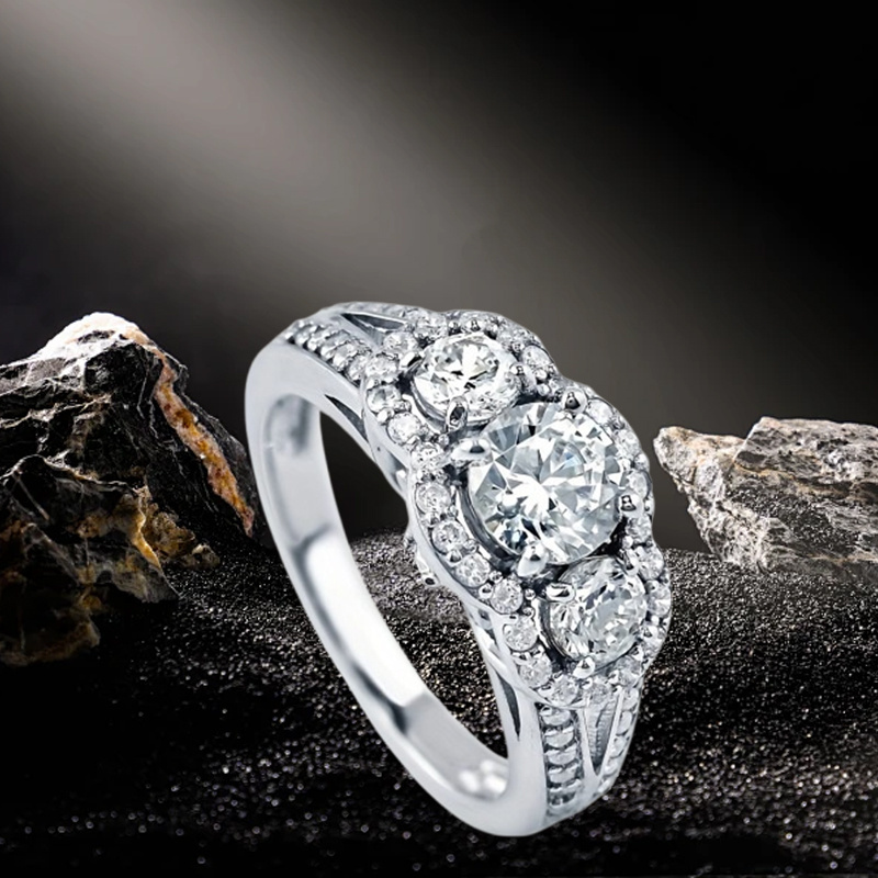 3pc Lab Grown Moissanite S925 Sterling Silver Ring Set