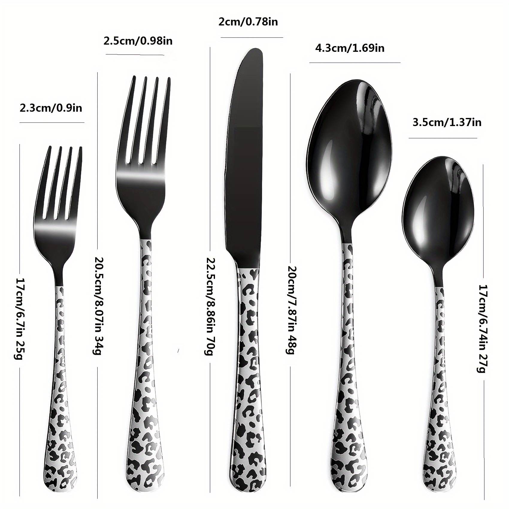 black cutlery set   spoons forks knives stainless steel cutlery set leopard print pattern innovative cutlery set 5 20pcs dishwasher washable   polished cutlery set Product details 1