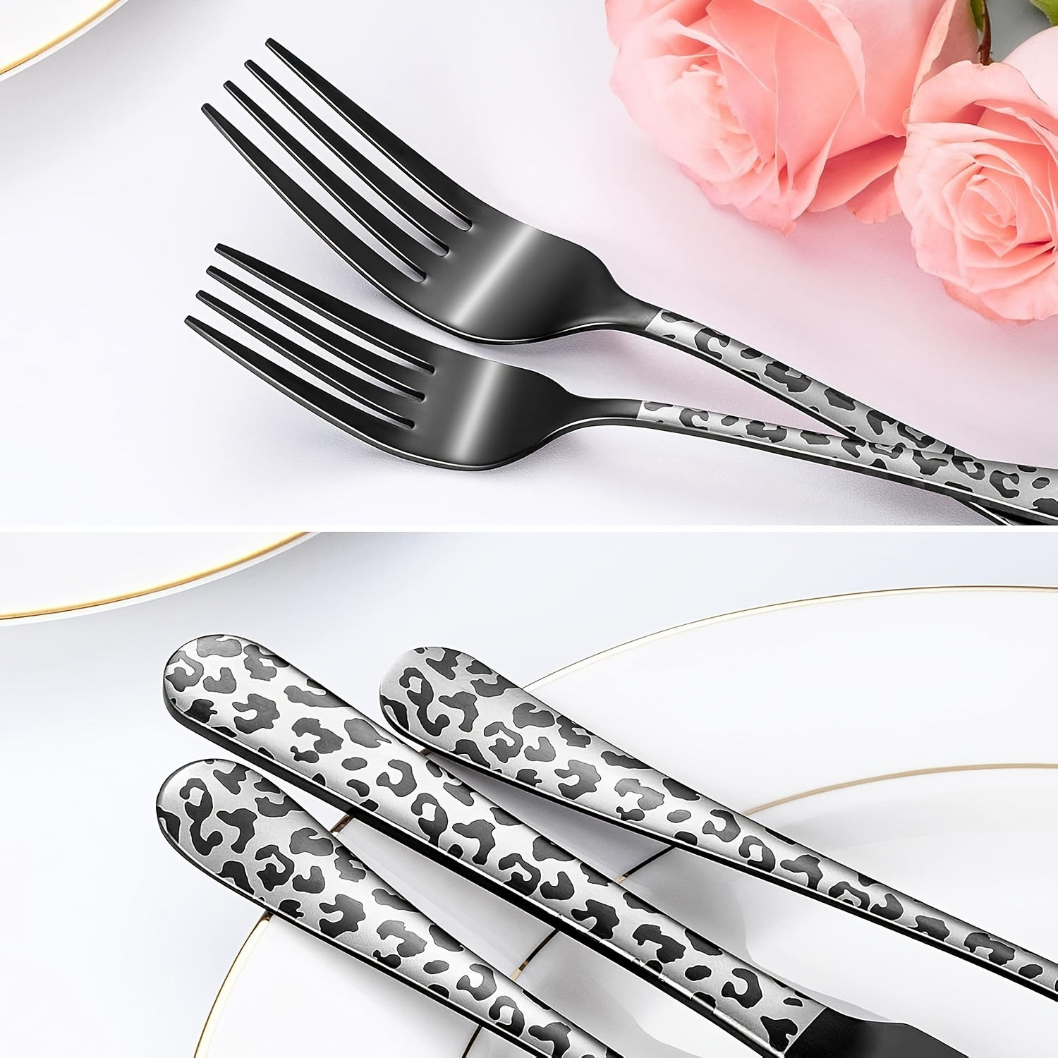 black cutlery set   spoons forks knives stainless steel cutlery set leopard print pattern innovative cutlery set 5 20pcs dishwasher washable   polished cutlery set Product details 4