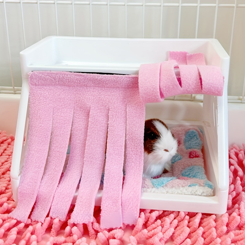 Image of 1pc Warm Hamster Bed - With 1pc Blanket And Door Curtain, Small Pet Bed Mat, Pet Bed, Comfortable Plastic Corner Hideaway For Small Animals, Random Color Bedding