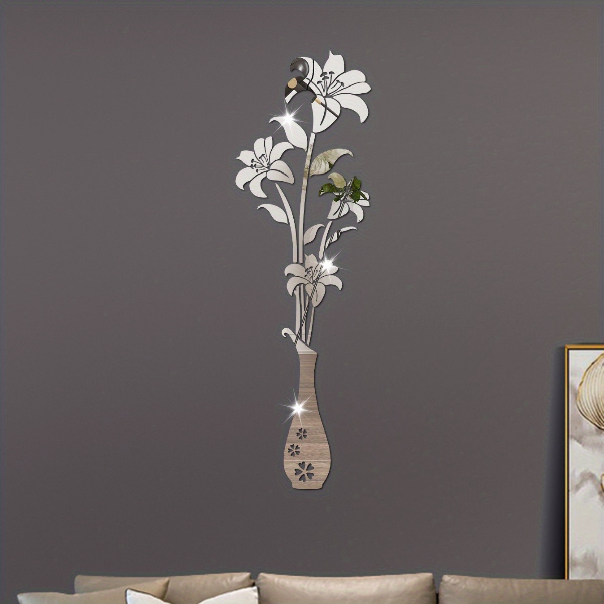 

Elegant Lily Vase Acrylic Mirror Sticker Wall Sticker For Home Decoration Of Dining Room, Living Room, Study And Bedroom