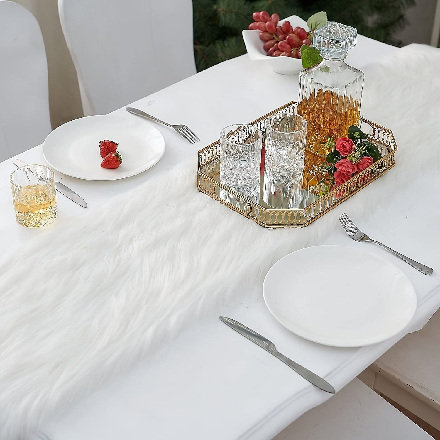 luxurious white fur table runner perfect christmas Temu United