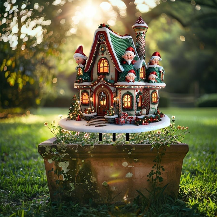 Casa De Pueblo Navideño Con Luz LED - Figura Decorativa Para Navidad, Tamaño 5x5x7 Cm, Ideal Para Decoración De Mesa