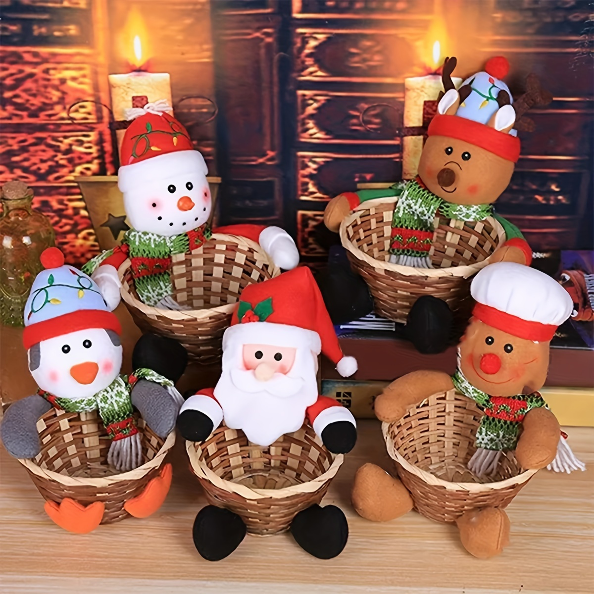 

Large Christmas Candy Basket - Wooden Tabletop Decor, & Gifts Holiday Decorations, Ornament Storage
