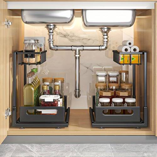 under sink organizers metal pull out under sink organizers and storage shelves with sliding drawer under sink storage for kitchen bathroom 1pack 2pack