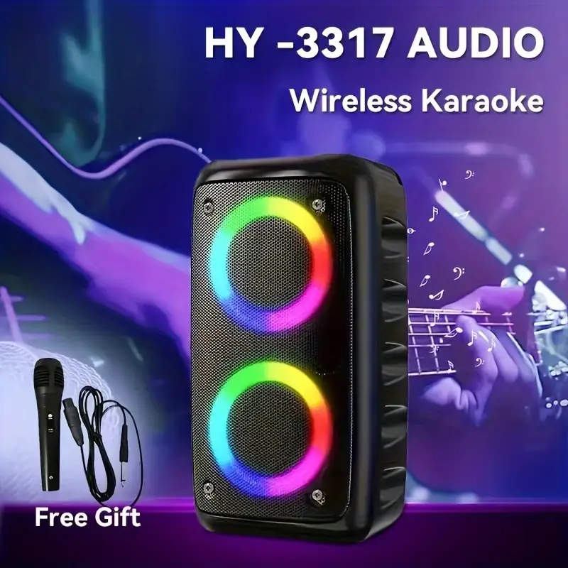 portable wireless speaker with microphone big stereo subwoofer tws aux support rechargeable battery holiday halloween christmas for outdoor party singing details 2