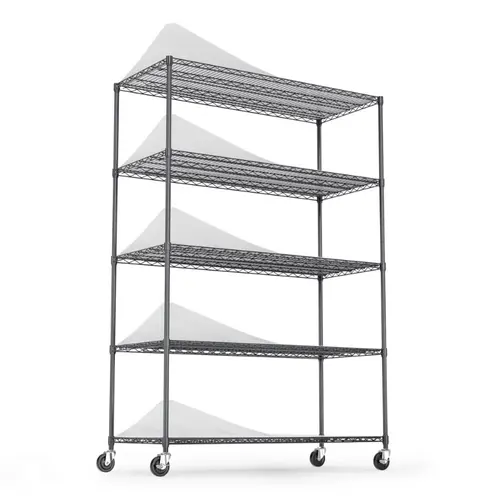 heavy duty 5 tier metal storage rack with wheels shelf liners adjustable large capacity organizer for home office garage black 82 h x 48 l x 24 d standing shelf