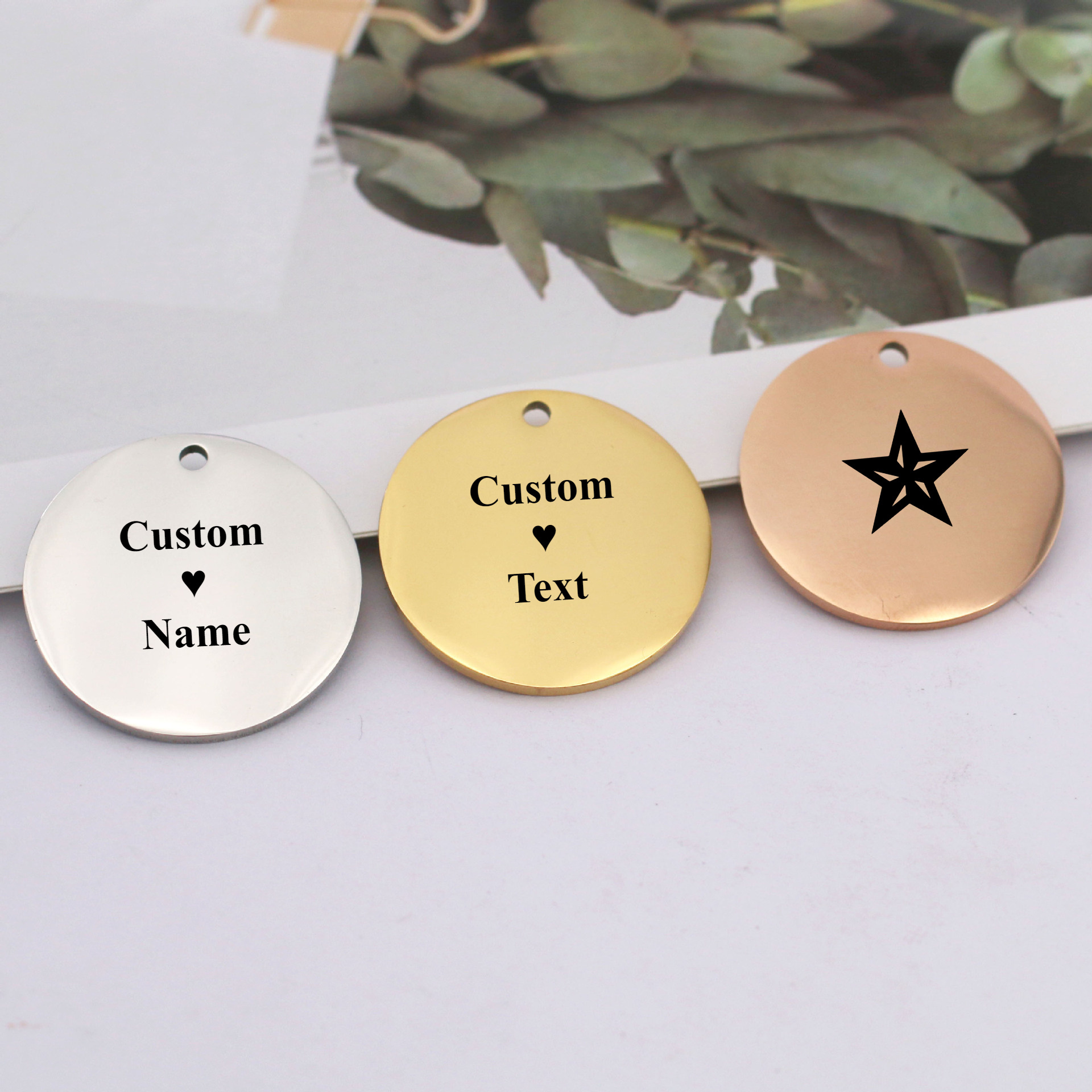 Custom Engraved Stainless Steel Dog Tag, Personalized Round ID