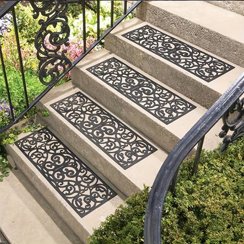 elegant black rubber non slip stair treads self cutout design 29x9 4 with scroll pattern for home garden safety