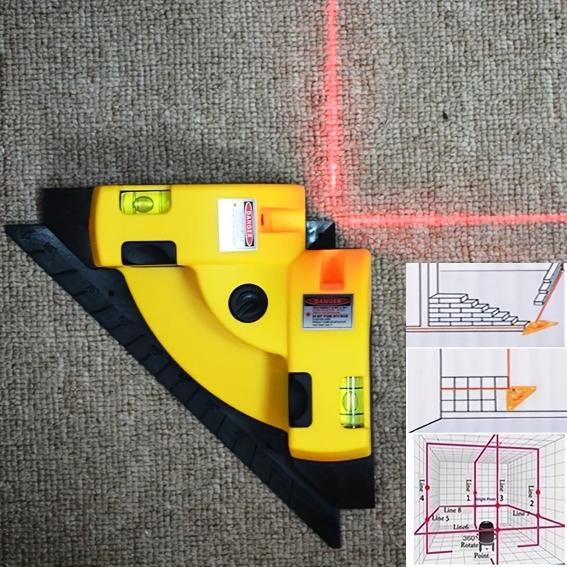 1pc laser level with 90 degree vertical horizontal line projection bubble level for accurate right angle measurement red laser line yellow tripod stand details 0
