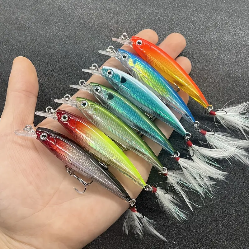 1pc 3D Bionic Artificial Feather Hook Sinking Minnow Fishing Lure with Laser Eyes, Treble Hook Artificial Hard Bait for Outdoor Fishing 1pc 3D Bionic Artificial Feather Hook Sinking Minnow Fishing Lure with Laser Eyes, Treble Hook Artificial Hard Bait for Outdoor Fishing