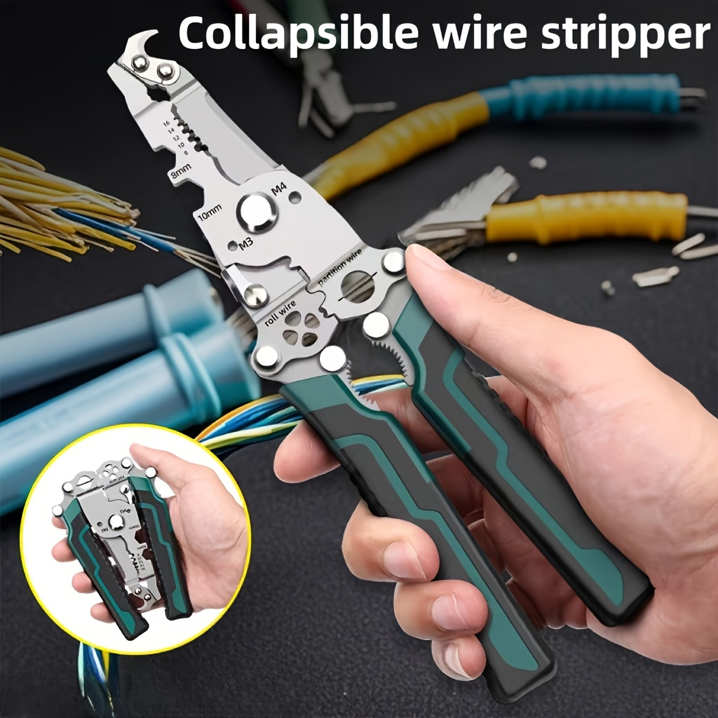 

1pc Multi-functional Carbon Steel Wire Stripper, Collapsible Electrician's Pliers, Handheld Crimping And Cutting Tool For Electrical Wiring