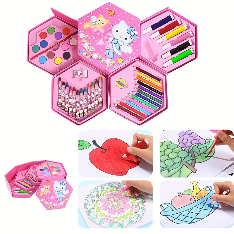 

A Hello Kitty-themed 46-color Painting Set Suitable For Holidays, A Plastic Art Supplies Set With Rotating Storage , A Creative Handicraft Set