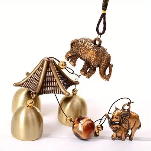 1pc antique copper wind chime metal garden outdoor decor no battery required traditional chinese design with elephant and lion figures outdoor decoration lion motif metal construction