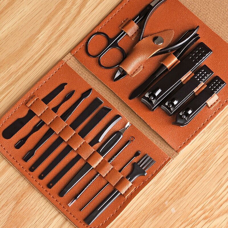 16pcs Professional Manicure & Pedicure Kit - Stainless Steel Nail Clippers, Cuticle Nippers with Portable Travel Case - Classic Grooming Tools for Personal Care