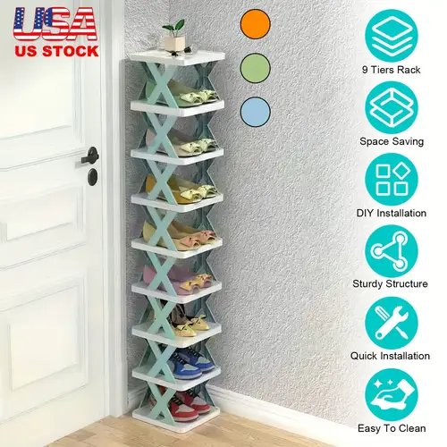 space saving 9 tier shoe rack narrow design stackable organizer for home and dorms in orange