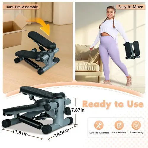 1 home fitness stepper with band hydraulic non folding aluminum exercise equipment 220lbs weight capacity black full body workouts