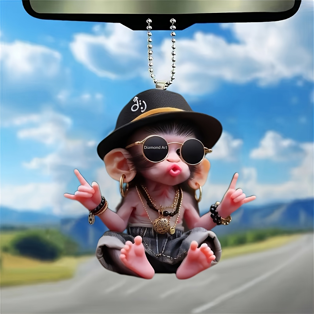 

Acrylic Hooded Monkey Car Charm - 2d Pendant For Holidays, Valentine's & Christmas | Ideal Gift For Couples, Home & Backpack Decor