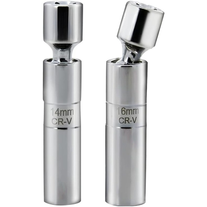 2pcs 14mm And 16mm Thin Wall Swivel Magnetic Spark Plug Socket 3/8 Inch Drive 12-point Spark Plug Socket Removal Tool Compatible With Motorcycle, Car, Suv, For , For , Mini, Mercedes