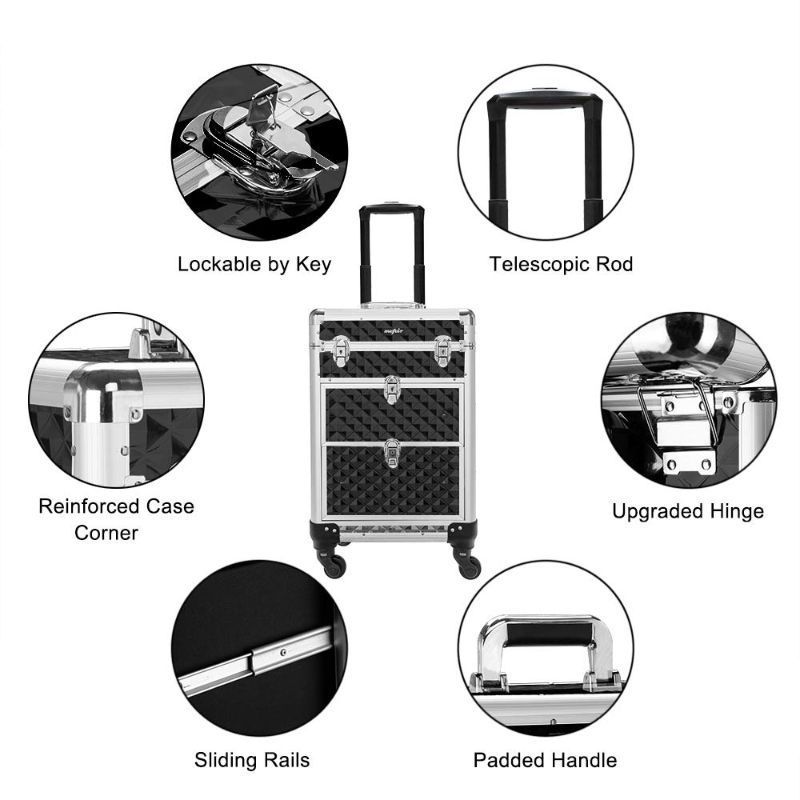 aluminum rolling makeup train case portable makeup