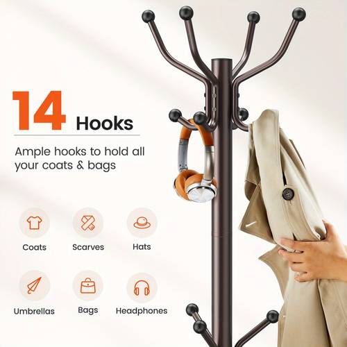 adjustable metal coat and hat rack with 14 hooks 4 height settings a durable storage solution for hats and clothes ideal for home and outdoor leisure gear