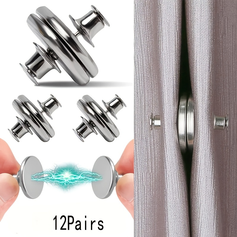 

12 Pairs Of Curtain Magnetic Buttons Detachable Curtain Fixing Fasteners Clip Light Blocking Adjustment Window Gauze Closure Magnetic