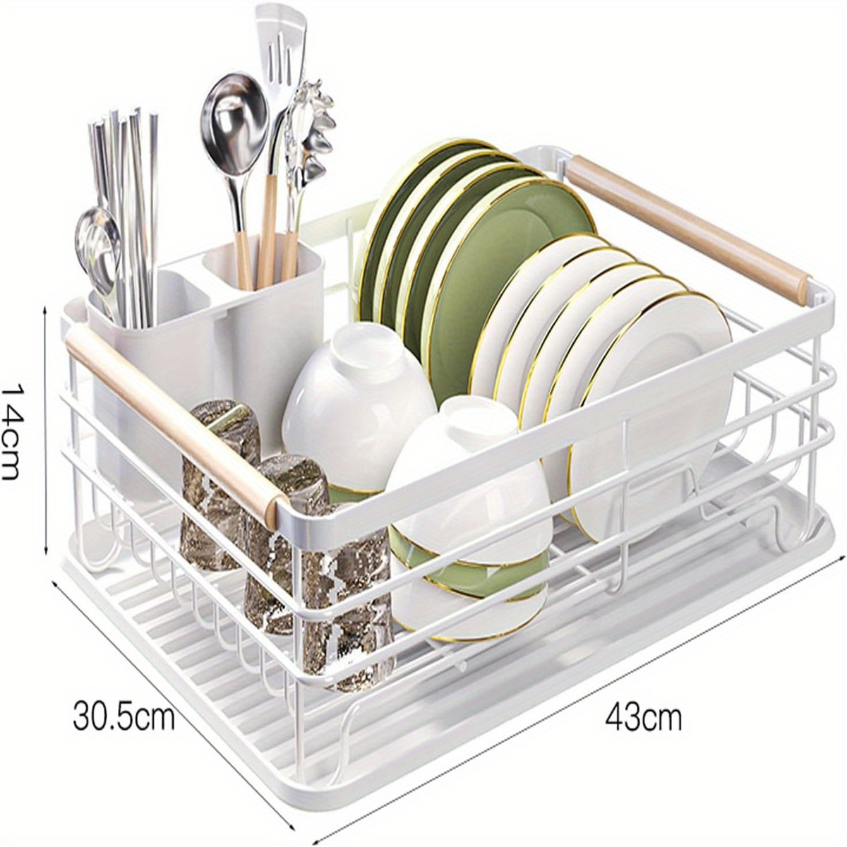 TEMU Dish Drying Rack, Space Saving Dish Rack, Kitchen Dish Drainer Rack With Cutlery Holder And Removable Dish Drying Rack (43x33.5x15cm)