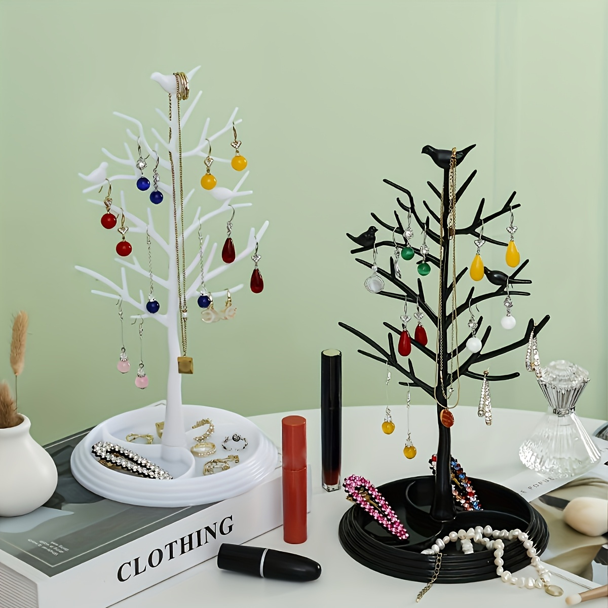  acacia   organizer colorful necklace bracelet earring ring display stand   entryway or desktop storage creative key holder plastic material no power needed   0