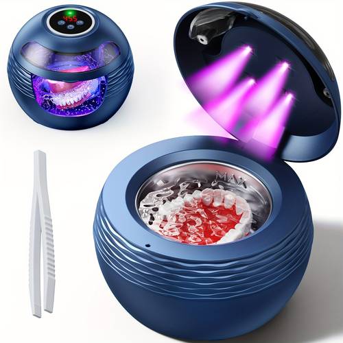 technology retainer cleaner machine 200ml 45khz technology u v cleaner portable technology jewelry cleaner retainer cleaner machine for dentures retainer aligner braces mouth guard blue