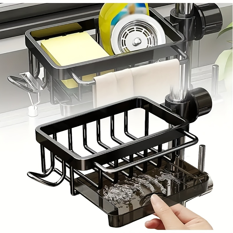 1pc Modern Multi-functional Kitchen Sink Caddy With Drip Tray - Space- Faucet Storage Organizer For Dishwashing Supplies, Rags, And Sink Tools