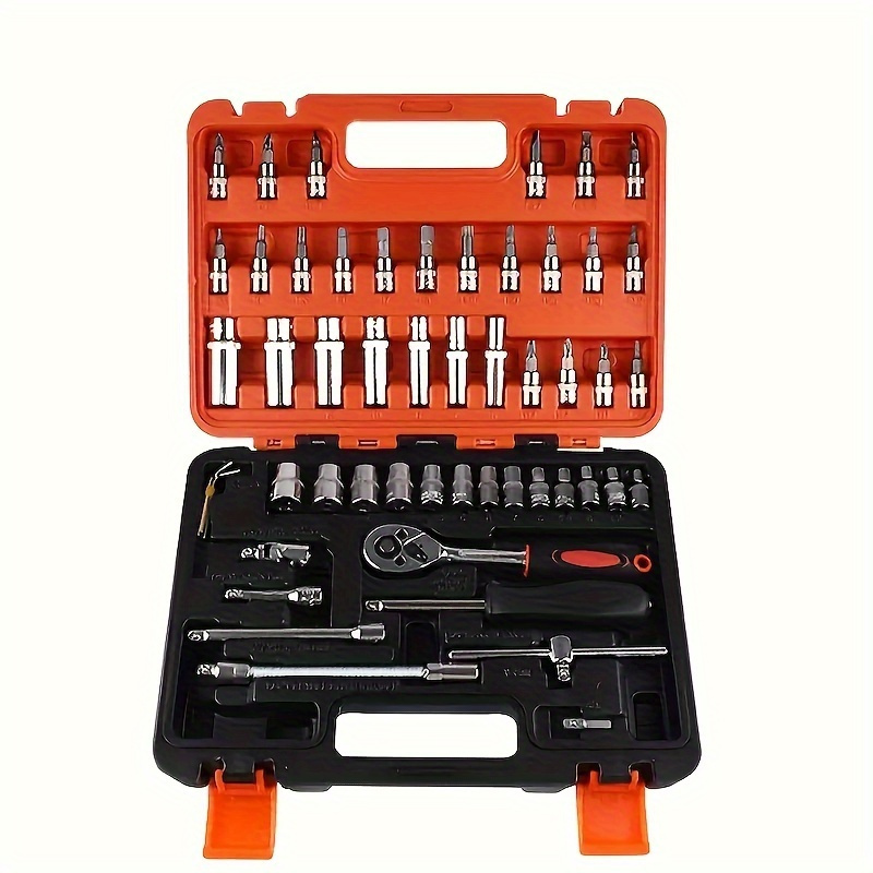 

46pcs 1/4 Inch Ratchet Set With Extension Rod And Socket Wrenches, Carbon Steel, Portable Household Toolbox - Ideal Gift For Workers, Sliding Sleeve, Essential