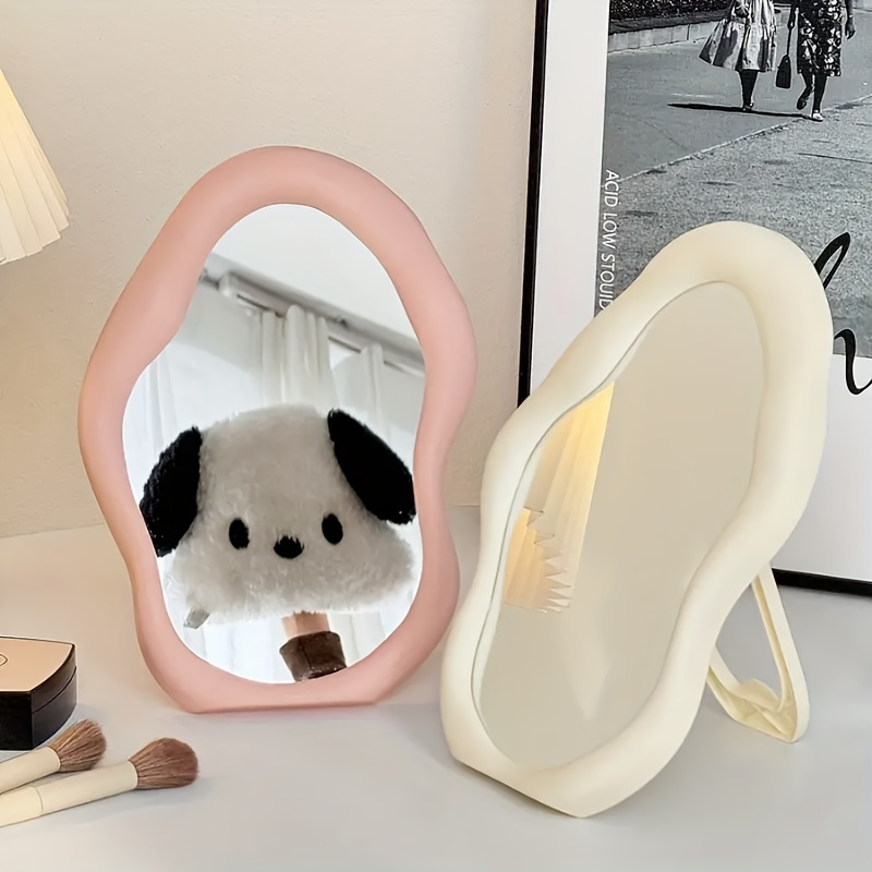 

1pc Floral Theme Portable -shaped Folding Makeup Mirror - Polished Glass Surface, Dresser Mount, Plastic Frame, No Electricity Needed For Home, Dorm & Travel Use